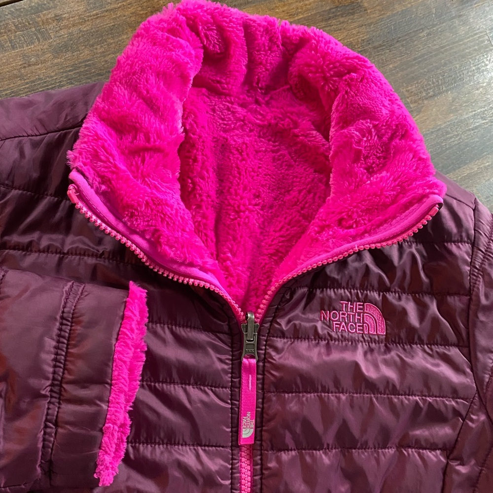 North Face Jacket Youth Girls Size XL 18 Reversible Puffer Fleece Lined Pink TNF